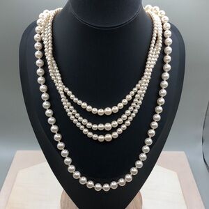 Curated bundle 2 faux pearl vintage necklaces-classic, timeless glam.